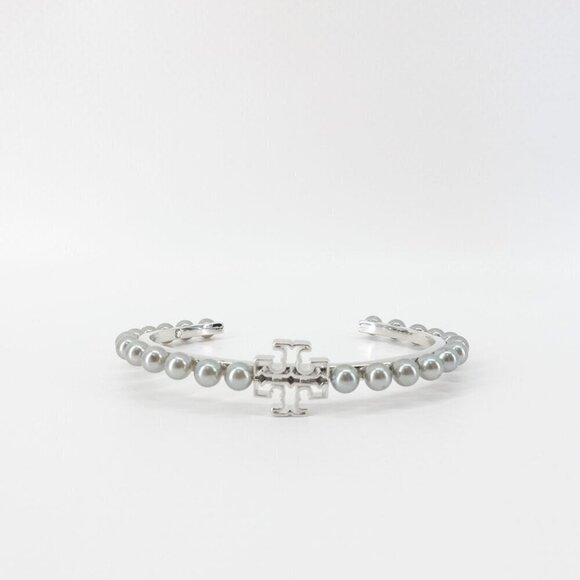 Tory Burch Logo Pearl Cuff Bangle Silver OS - Picture 1 of 14
